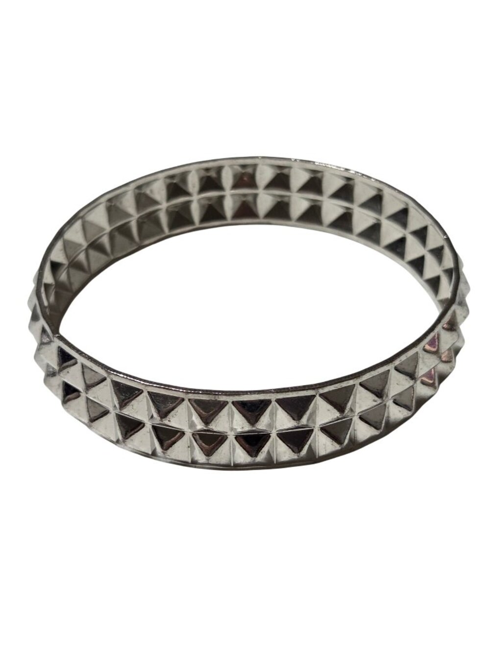 Pyramid Studded Bangle Bracelet Silver Tone Metal Punk Rocker Y2K Fashion Women